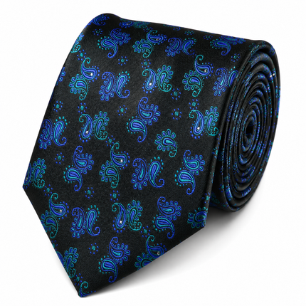 Blue Turquoise on Black Paisley Silk Tie Set by Paul Malone Paul Malone Ties - Paul Malone.com