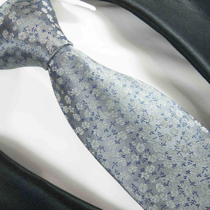 Grey and Blue Floral Silk Necktie Paul Malone Ties - Paul Malone.com