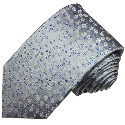 Grey and Blue Floral Silk Necktie Paul Malone Ties - Paul Malone.com