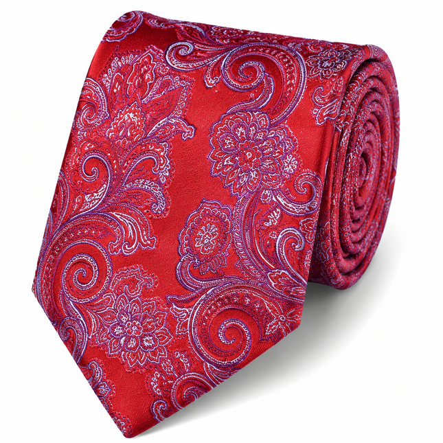 Red Patterned Paul Malone Men's Tie and matching Pocket Square Paul Malone Ties - Paul Malone.com