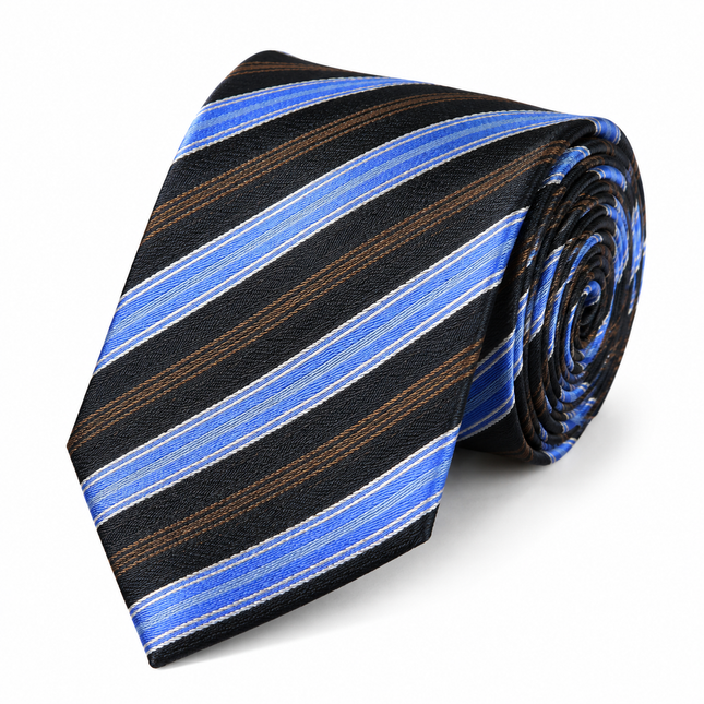 Blue, Brown and Black Striped Silk Tie Set Paul Malone Ties - Paul Malone.com