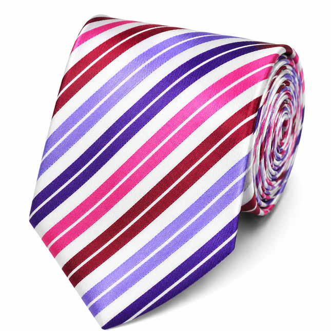 Purple and Pink Striped Silk Tie Set by Paul Malone