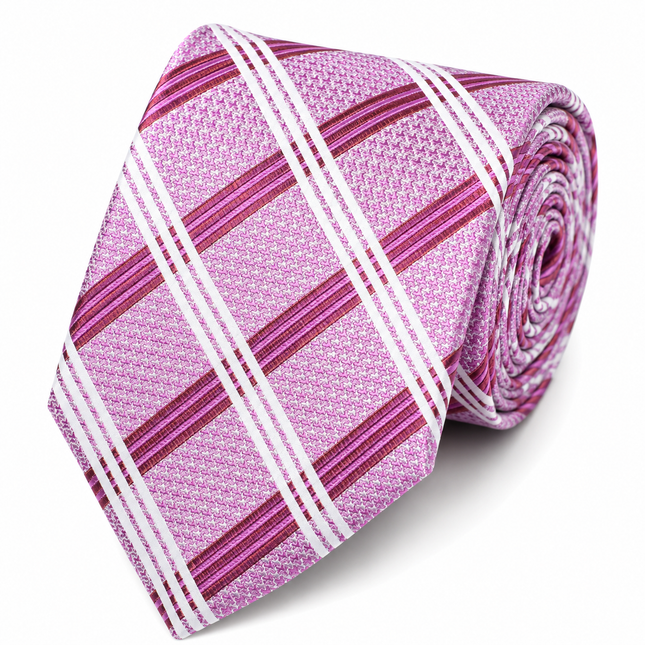 Hot Pink Plaid Silk Necktie by Paul Malone