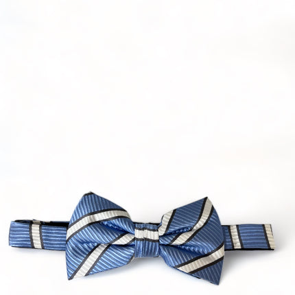 Blue and White Striped Silk Bow Tie and Pocket Square Paul Malone Bow Ties - Paul Malone.com