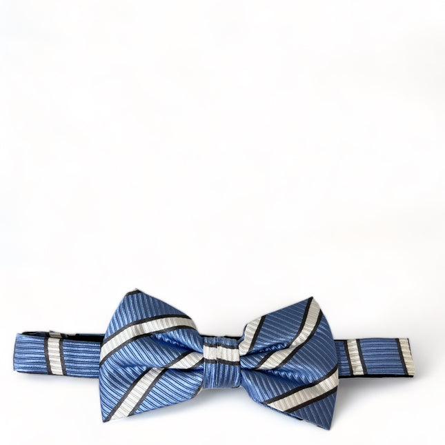 Blue and White Striped Silk Bow Tie and Pocket Square Paul Malone Bow Ties - Paul Malone.com