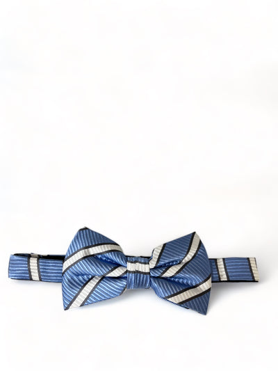 Blue and White Striped Silk Bow Tie and Pocket Square Paul Malone Bow Ties - Paul Malone.com