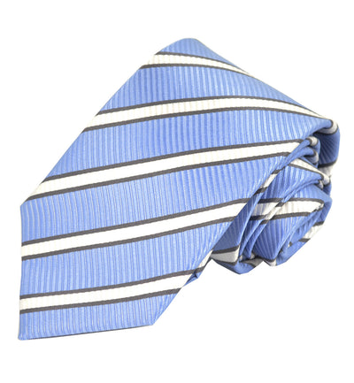 Blue, Grey and White Stripes Silk Tie Set Paul Malone Ties - Paul Malone.com