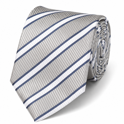 Slim Grey and White Striped Silk Tie Paul Malone Ties - Paul Malone.com