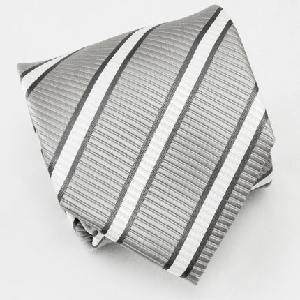 Slim Grey and White Striped Silk Tie Paul Malone Ties - Paul Malone.com