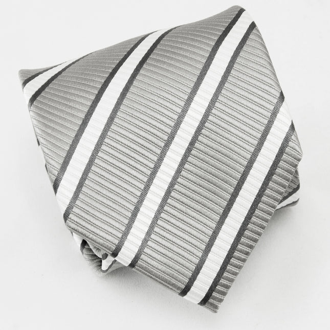 Slim Grey and White Striped Silk Tie Paul Malone Ties - Paul Malone.com