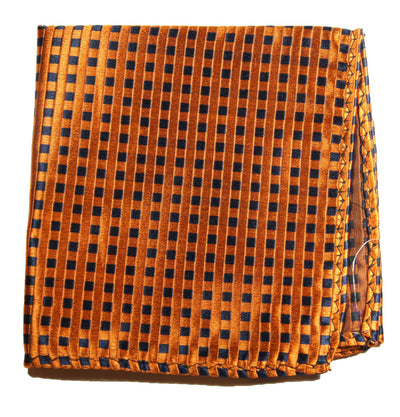 Orange and Navy Checkered Silk Pocket Square Paul Malone Pocket Square - Paul Malone.com