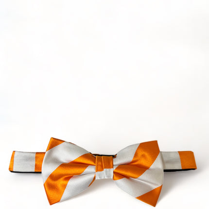 Orange and White Club Striped Silk Bow Tie Paul Malone Bow Ties - Paul Malone.com
