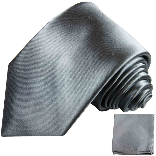 Solid Grey Silk Tie and Pocket Square Paul Malone Ties - Paul Malone.com
