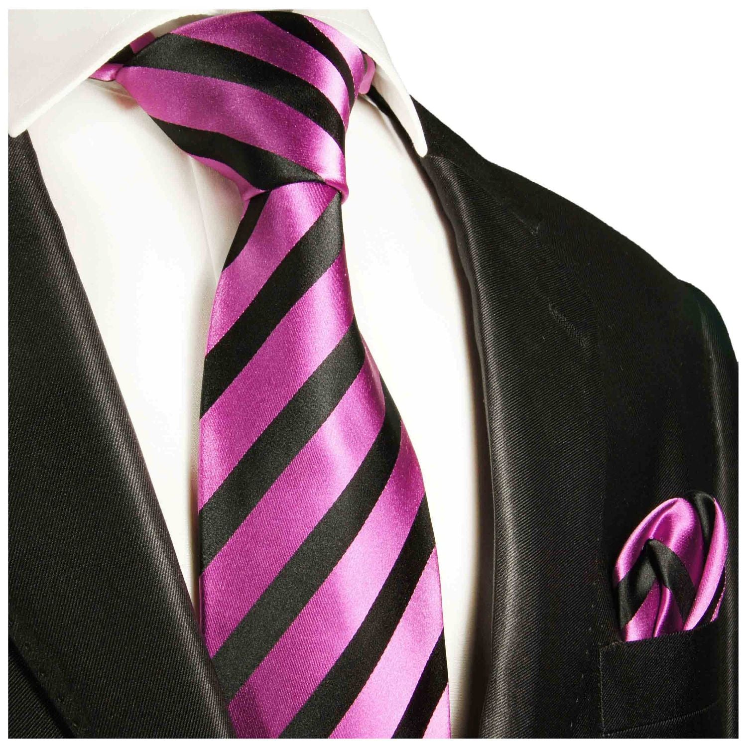 Hot Pink and Black Silk Tie and Pocket Square Paul Malone Hot Pink and Black Silk Tie and Pocket Square Paul Malone