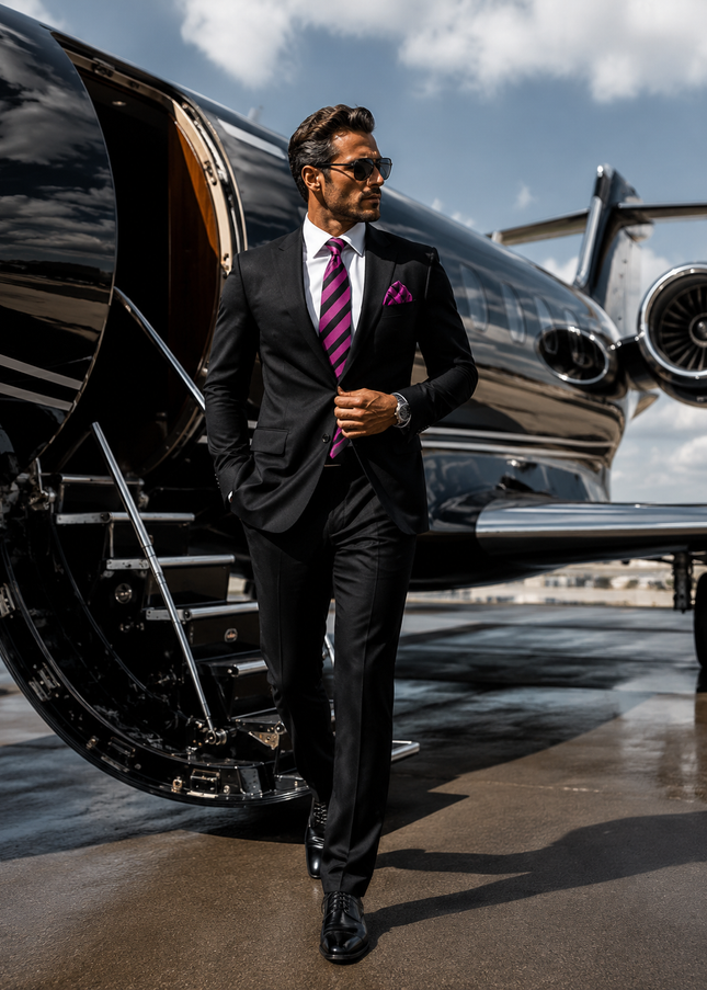 Hot Pink and Black Silk Tie and Pocket Square