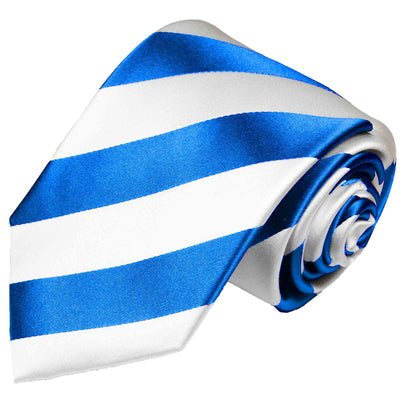 Blue and White Block Striped Silk Tie and Accessories Paul Malone Ties - Paul Malone.com