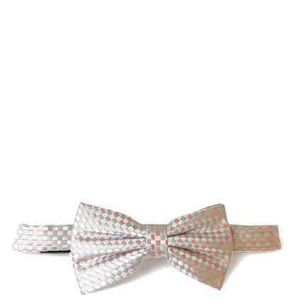 Silver and Pink Silk Bow Tie and Pocket Square Paul Malone Bow Ties - Paul Malone.com