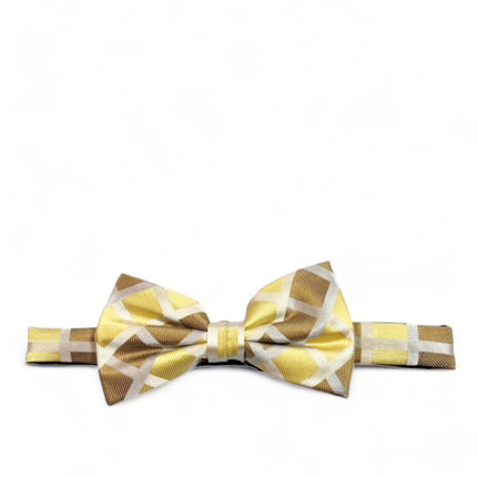 Gold and Tan Checkered Silk Bow Tie Set Paul Malone Bow Ties - Paul Malone.com