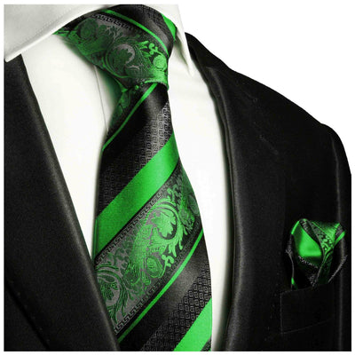 Green and Black Silk Necktie and Pocket Square Paul Malone Ties - Paul Malone.com