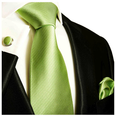 Solid Summer Green Necktie Set in 100% Silk Paul Malone Ties - Paul Malone.com