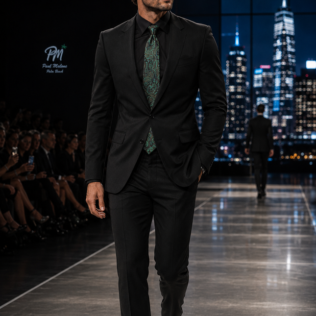 Emerald and Navy Paisley Men's Necktie by Paul Malone