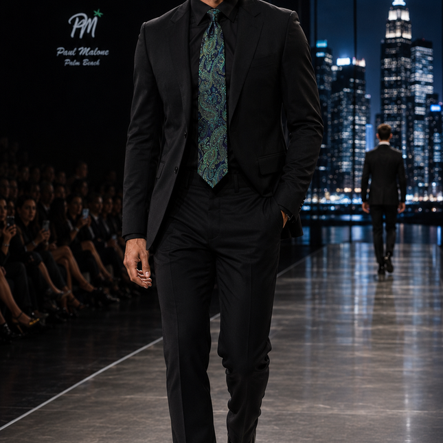 Emerald and Navy Paisley Men's Necktie by Paul Malone