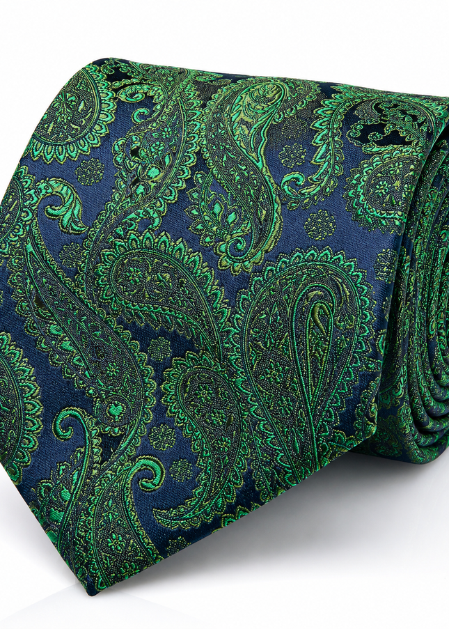 Emerald and Navy Paisley Men's Necktie by Paul Malone