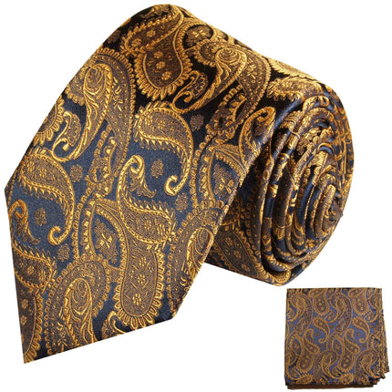 Bronze and Navy Silk Necktie Set by Paul Malone Paul Malone Ties - Paul Malone.com