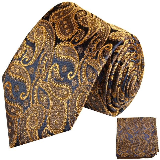 Bronze and Navy Silk Necktie Set by Paul Malone Paul Malone Ties - Paul Malone.com