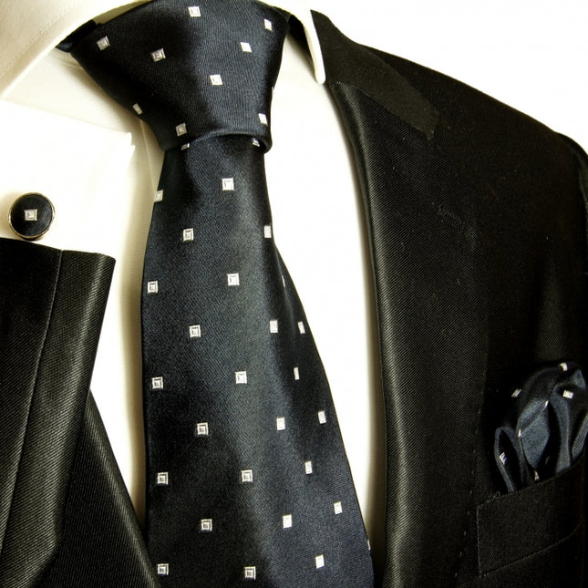 Dark Navy and White Formal Silk Tie and Accessories Paul Malone Ties - Paul Malone.com