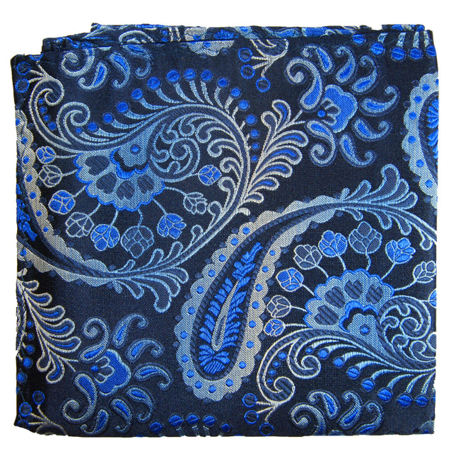 Blue and Black Paisley Silk Pocket Square Paul Malone Pocket Square - Paul Malone.com