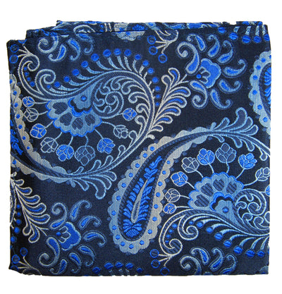 Blue and Black Paisley Silk Pocket Square Paul Malone Pocket Square - Paul Malone.com