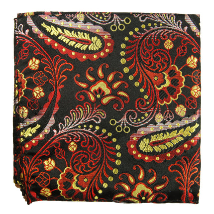 Yellow, Red and Black Paisley Silk Pocket Square Paul Malone Pocket Square - Paul Malone.com