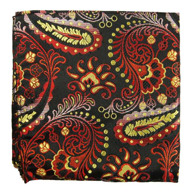 Yellow, Red and Black Paisley Silk Pocket Square Paul Malone Pocket Square - Paul Malone.com