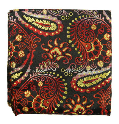 Yellow, Red and Black Paisley Silk Pocket Square Paul Malone Pocket Square - Paul Malone.com