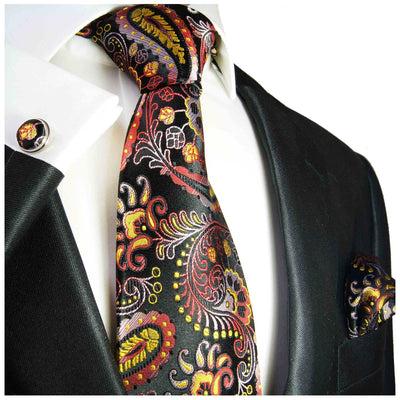 Red, Yellow and Black Paisley Formal Silk Tie and Accessories Paul Malone Ties - Paul Malone.com
