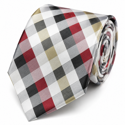 Cream and Red Plaid Silk Necktie Paul Malone Ties - Paul Malone.com