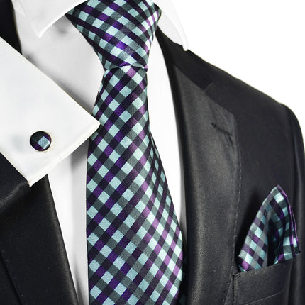 Turquoise and Purple Silk Tie and Accessories Paul Malone Ties - Paul Malone.com