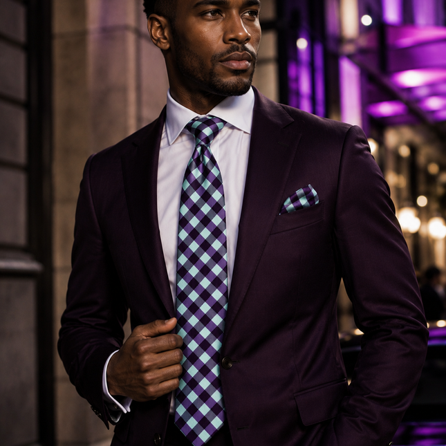 Turquoise and Purple Silk Tie and Accessories Paul Malone Ties - Paul Malone.com