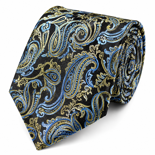 Blue, Yellow and Black Silk Tie Set by Paul Malone