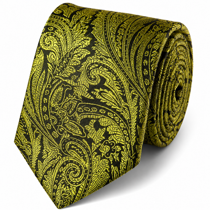 Neon Yellow Paisley Mulberry Silk Necktie Paul Malone Ties - Paul Malone.com