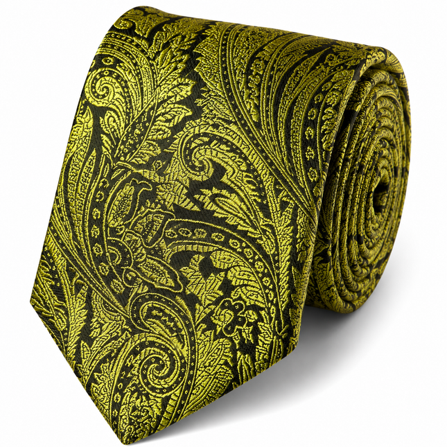 Neon Yellow Paisley Mulberry Silk Necktie