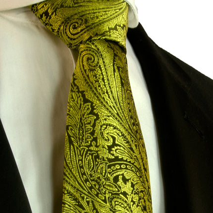 Neon Yellow Paisley Mulberry Silk Necktie Paul Malone Ties - Paul Malone.com