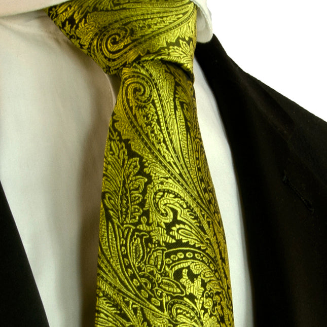 Neon Yellow Paisley Mulberry Silk Necktie Paul Malone Ties - Paul Malone.com