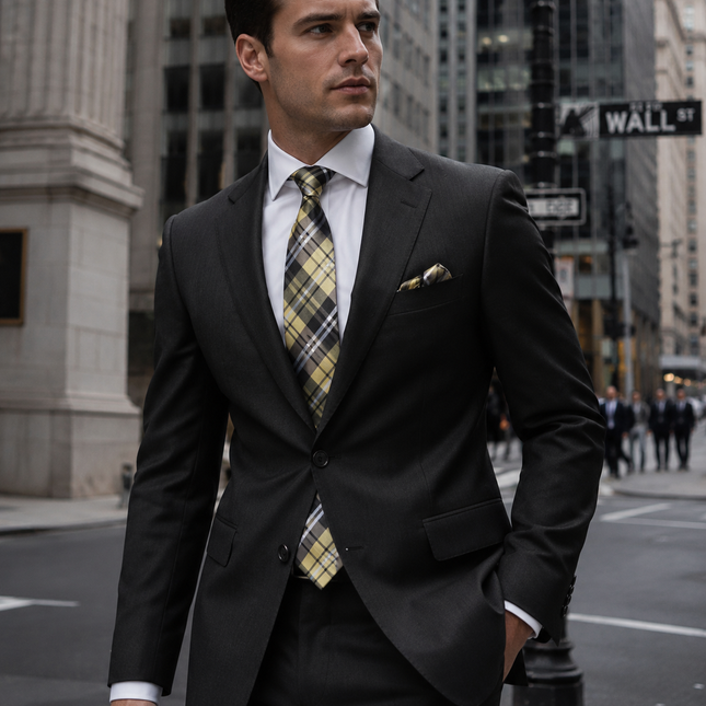 Brown Plaid Silk Tie and Accessories