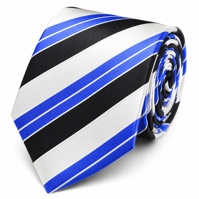 Royal Blue, White and Black Striped Silk Necktie Set Paul Malone Ties - Paul Malone.com