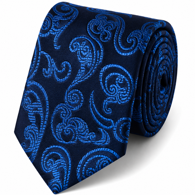 Dark Royal Blue Paisley Mulberry Silk Necktie Paul Malone Ties - Paul Malone.com