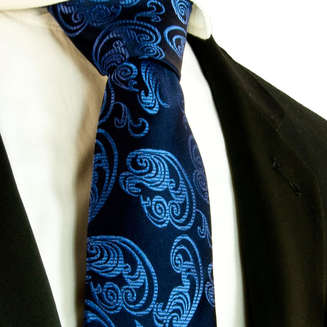 Dark Royal Blue Paisley Mulberry Silk Necktie Paul Malone Ties - Paul Malone.com