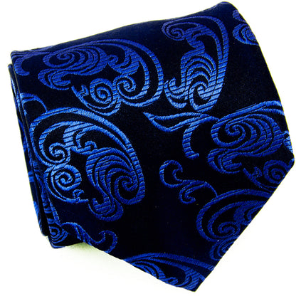 Dark Royal Blue Paisley Mulberry Silk Necktie Paul Malone Ties - Paul Malone.com