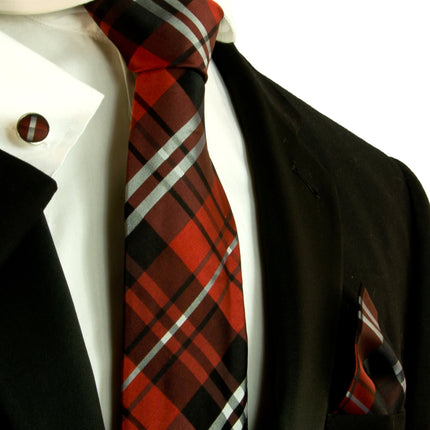 True Red Plaid Silk Tie, Pocket Square and Cufflinks Paul Malone Ties - Paul Malone.com